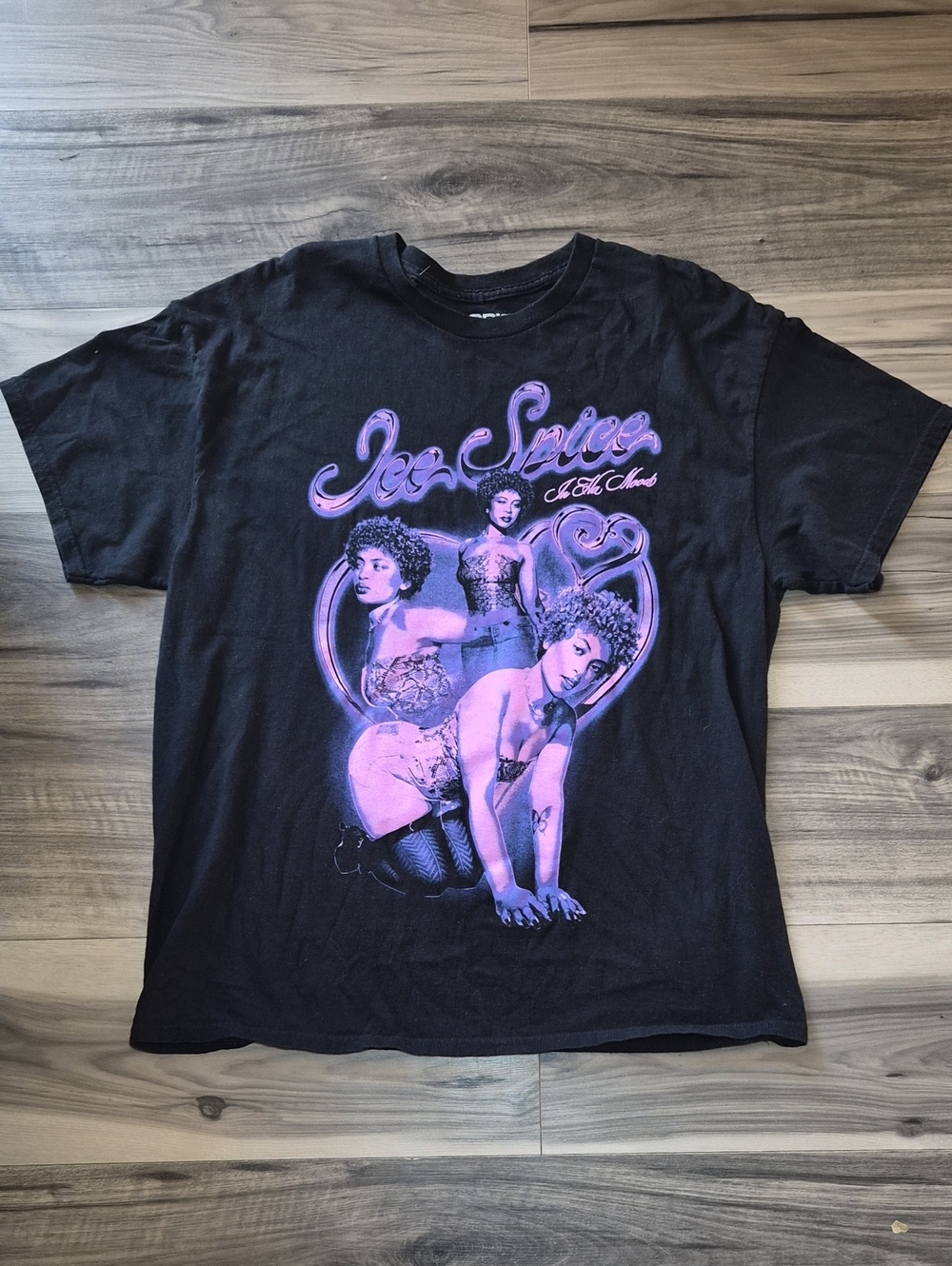 Ice Spice Black Vintage Style Graphic Tee with Purple Photo Print